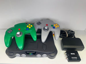 N64 CONSOLE WITH 2 ORIGINAL CONTROLLERS HDMI ADAPTER