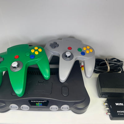 N64 CONSOLE WITH 2 ORIGINAL CONTROLLERS HDMI ADAPTER