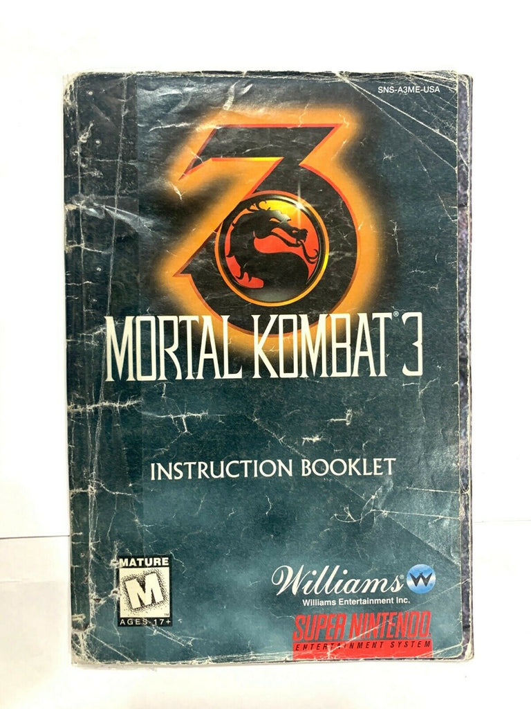 Mortal Kombat 3 SNES Instruction Manual Booklet Book Only!