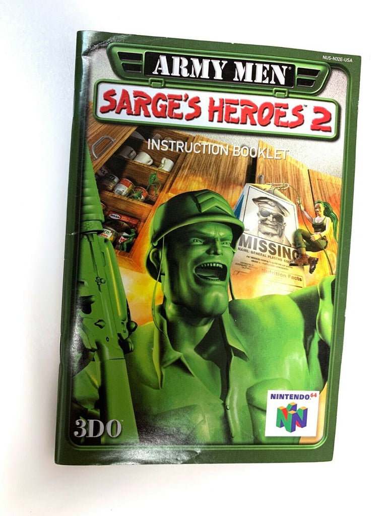 ARMY MEN SARGE'S HERO 2 (Nintendo 64 N64) Original Instruction Manual Booklet