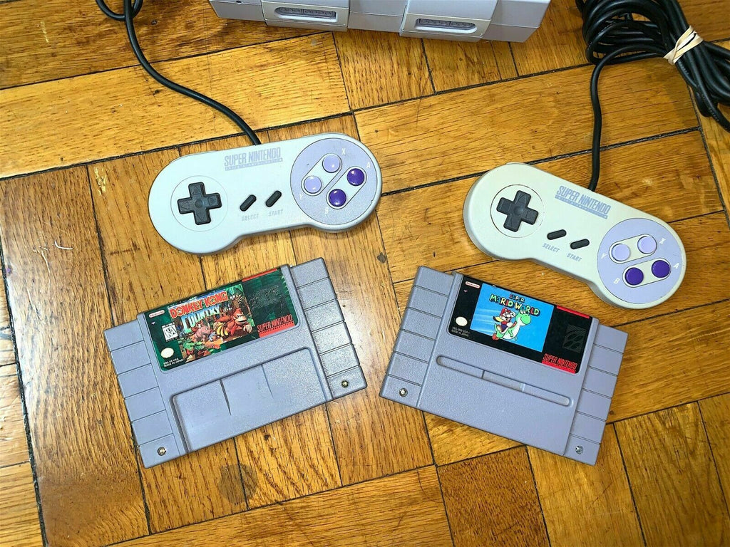 Super Nintendo SNES Console w/ OEM Controllers + w/ Mario World & Donkey Kong