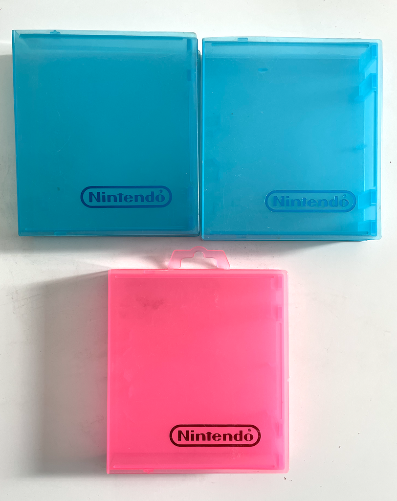 Lot of 3 OEM Original Nintendo NES Clear Pink Blue Plastic Clamshell Hard Cases