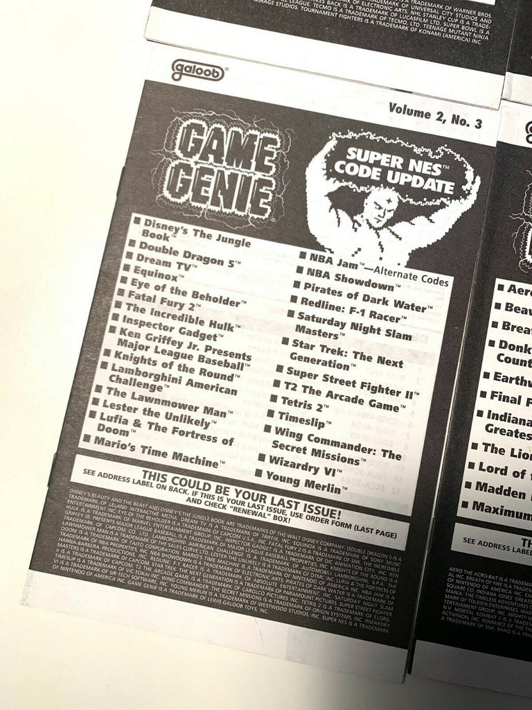 Super Nintendo SNES Game Genie Code Update Books - Vol. 2 No 1 2 3 & 4 RARE!