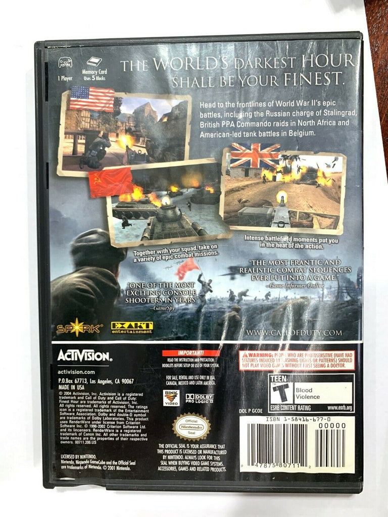 Call of Duty: Finest Hour (Nintendo GameCube, 2004) Complete W/ Manual CIB