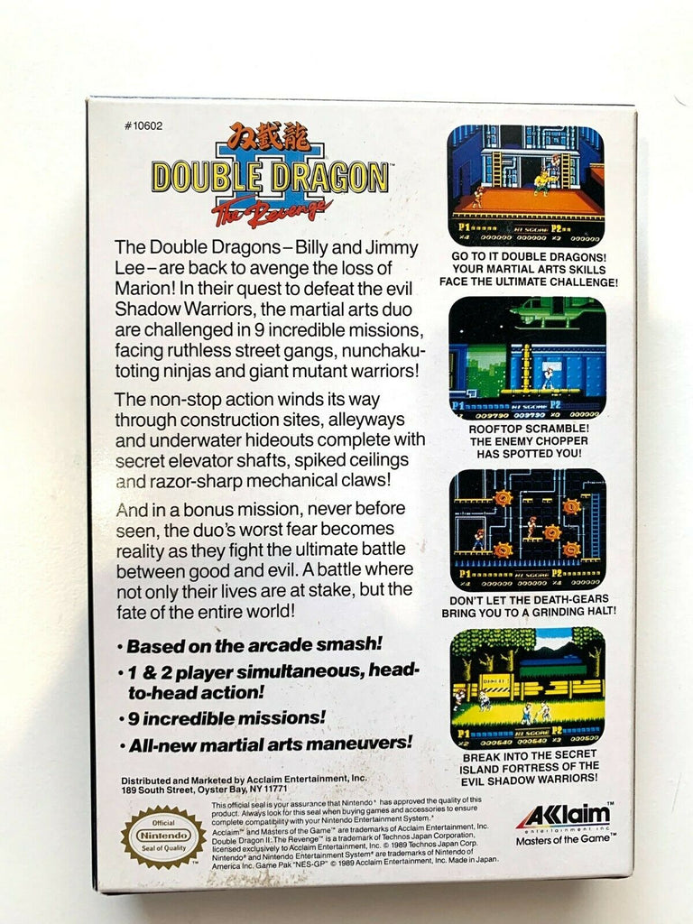 EXCELLENT! Double Dragon II 2 NINTENDO NES ORIGINAL Complete CIB Tested Game