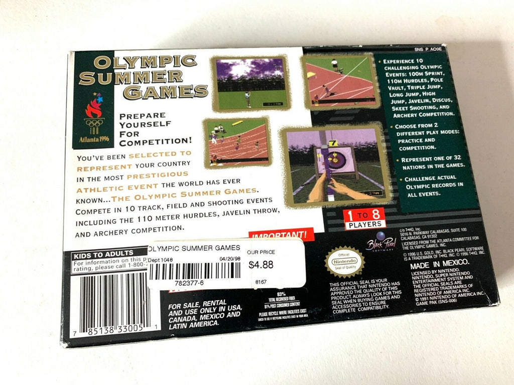 Olympic Summer Games: Atlanta '96 - SNES Super Nintendo Game COMPLETE CIB Rare