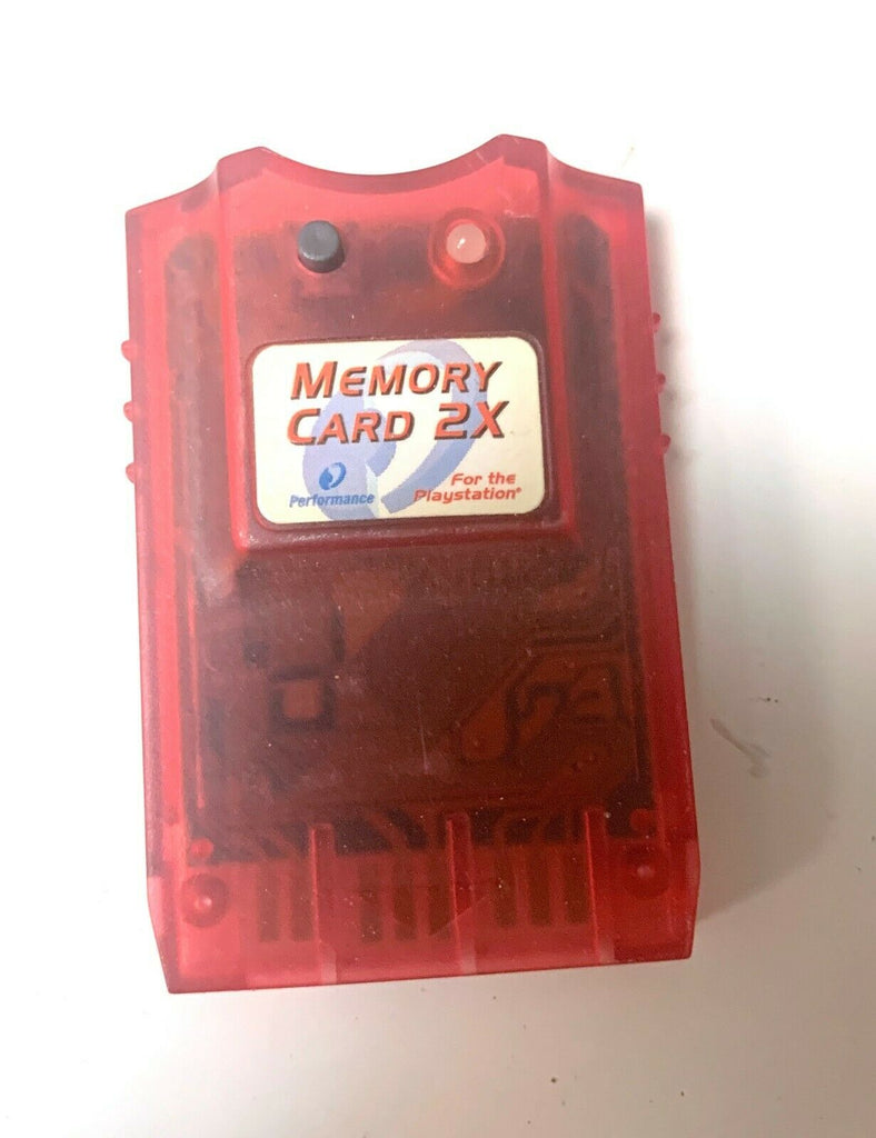 Performance Memory 2X Memory Card Red Playstation PS1 USA Tested 