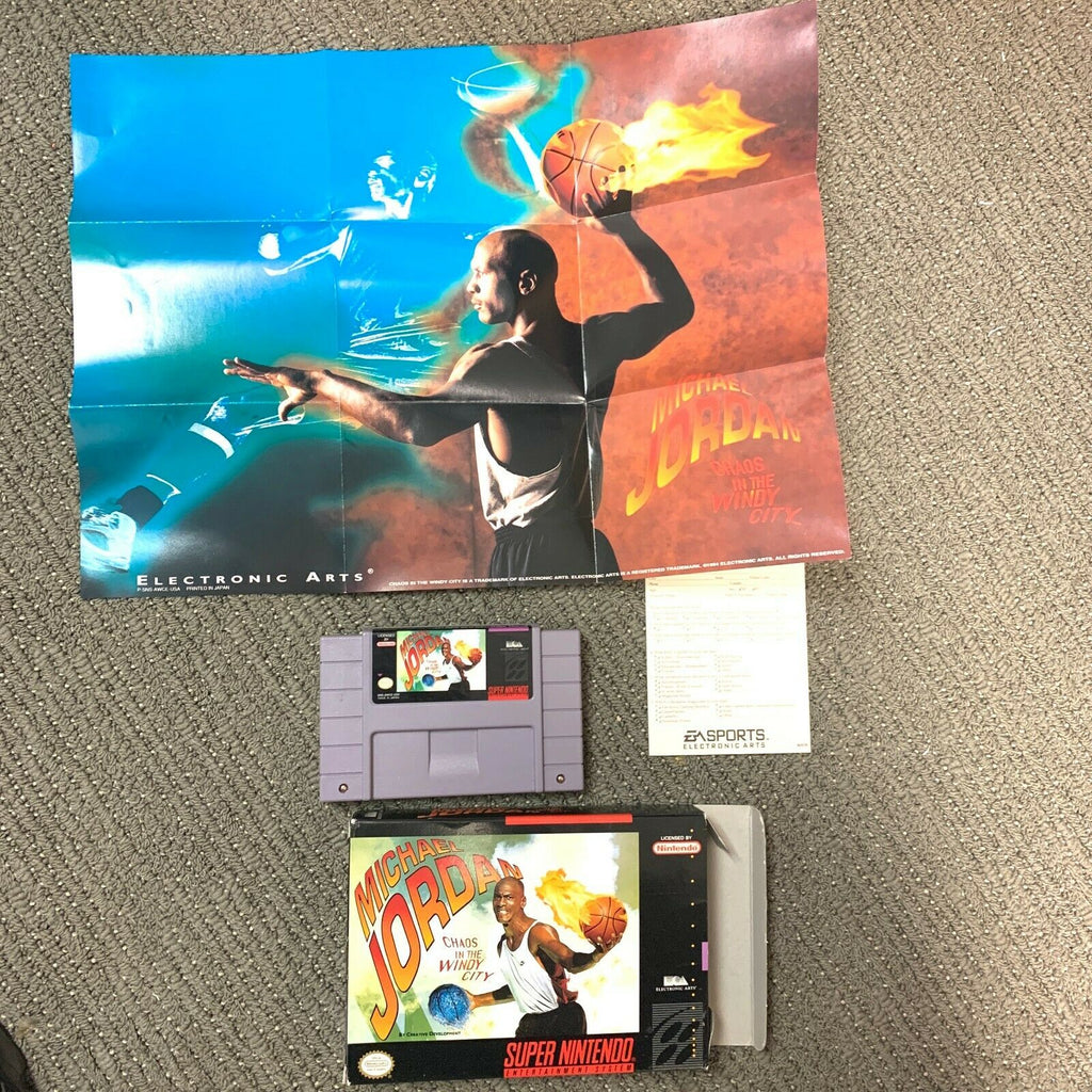 Michael Jordan: Chaos in the Windy City SUPER NINTENDO SNES Game w/ Box & Poster