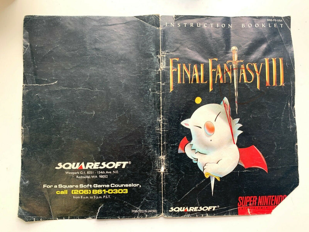 Final Fantasy III Super Nintendo Instruction Booklet Manual Only SNES Cover ONLY