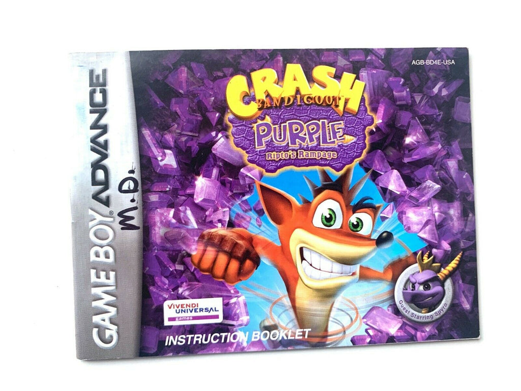 Crash Bandicoot Purple Ripto's Rampage - Authentic Game Boy Advance Manual Only!