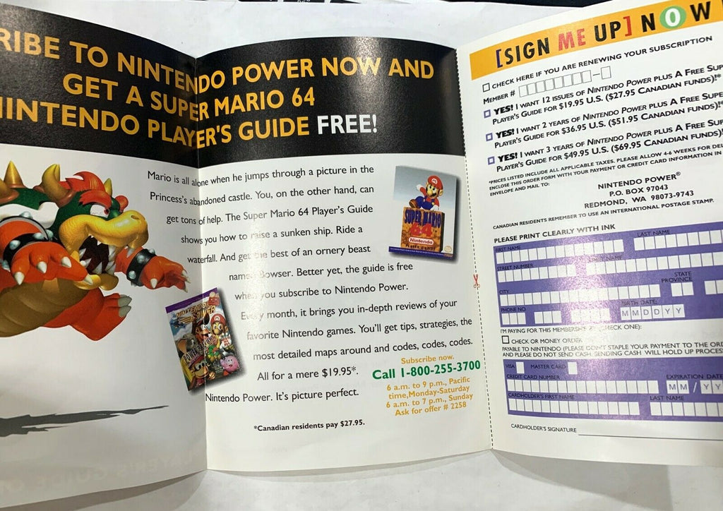 Super Mario 64 N64 Free Players Guide Offer Nintendo Power INSERT ONLY Authentic