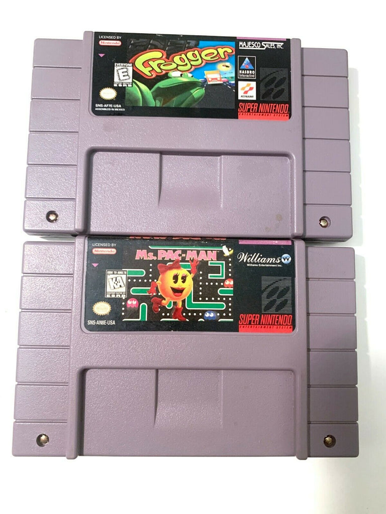 Ms. Pac-Man & Frogger SNES Super Nintendo Game Lot Tested - Working - Authentic!