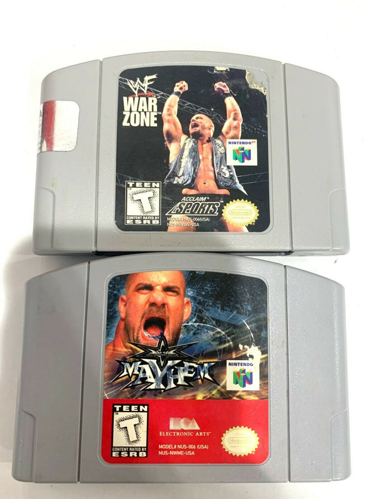 WWF War Zone & WCW MAYHEM Nintendo 64 N64 Game Lot Tested + Working!