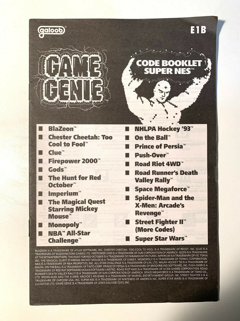 RARE Super Nintendo SNES Game Genie Code Booklet E1B