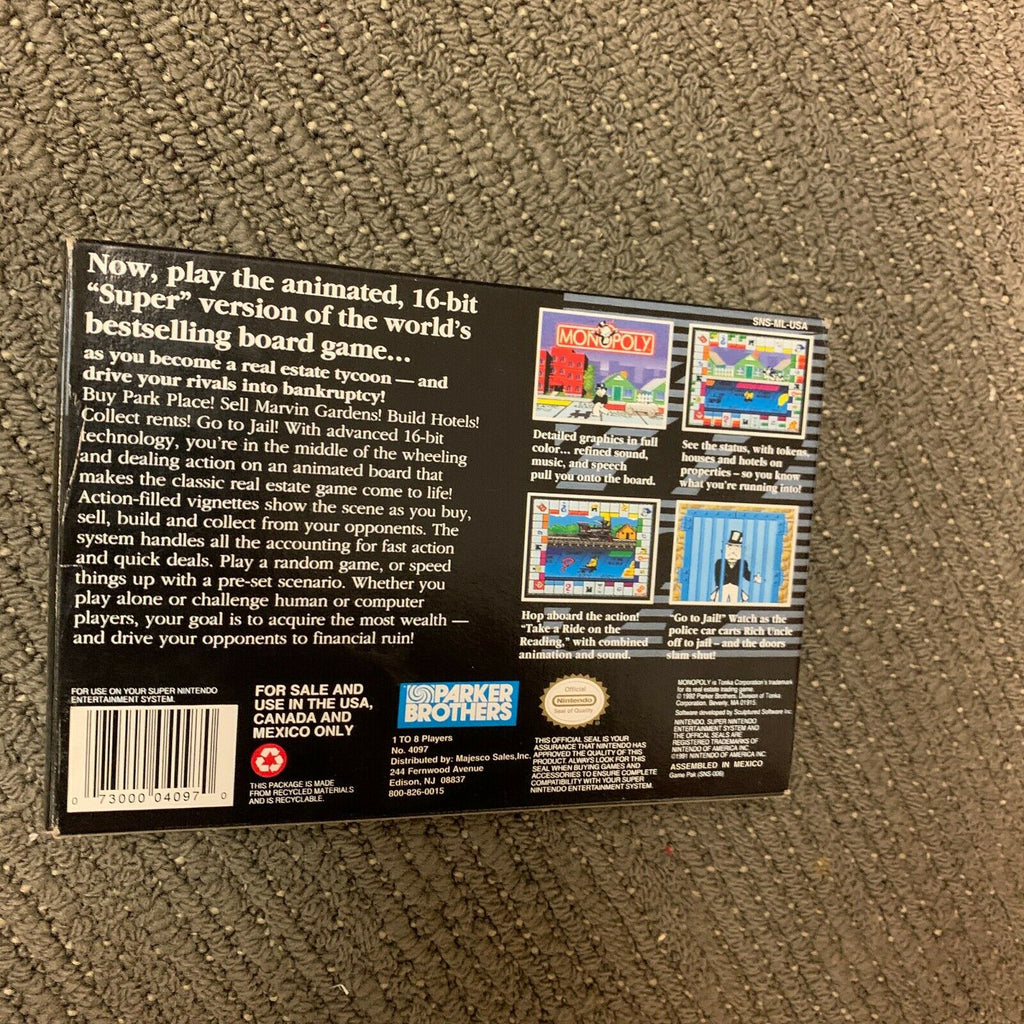Monopoly SUPER NINTENDO SNES GAME Complete in box CIB w/ Manual Boxed