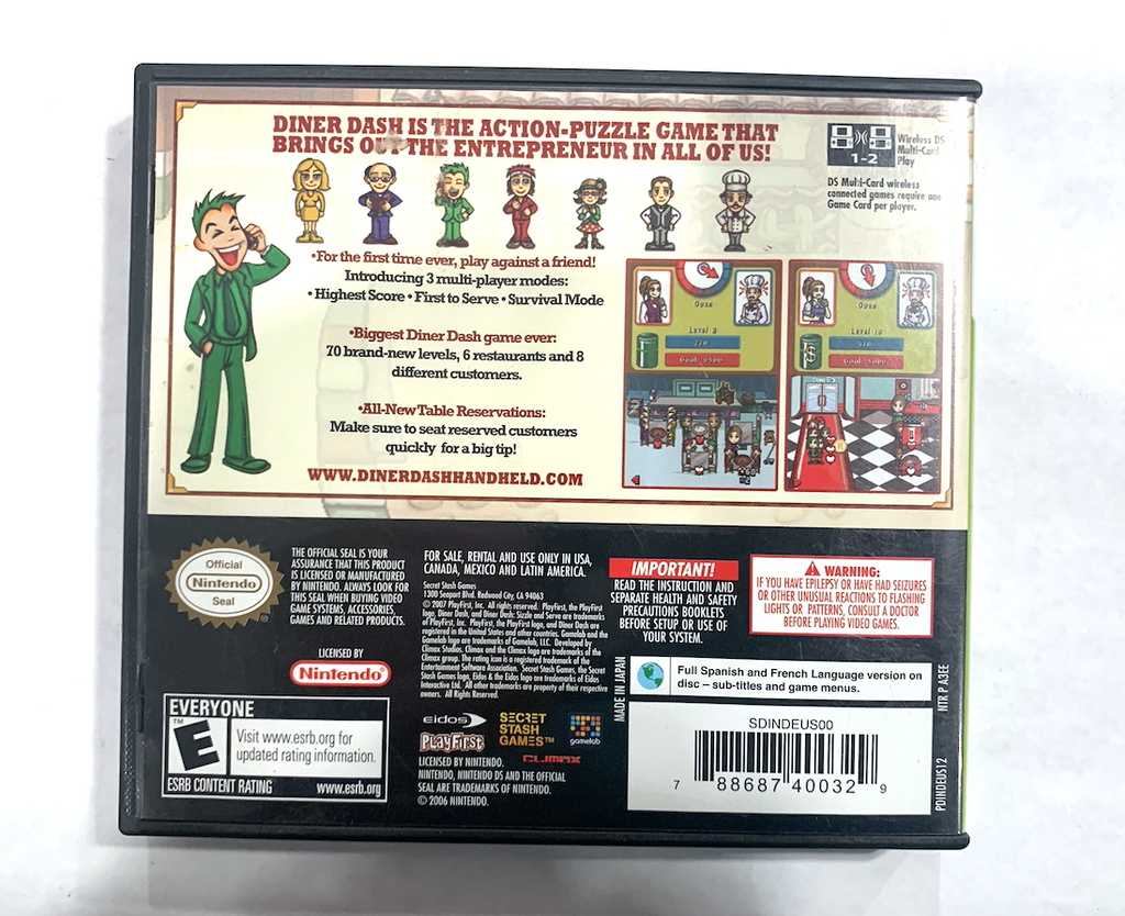 Diner Dash: Sizzle & Serve (Nintendo DS, 2007) Complete Tested ++ AUTHENTIC!