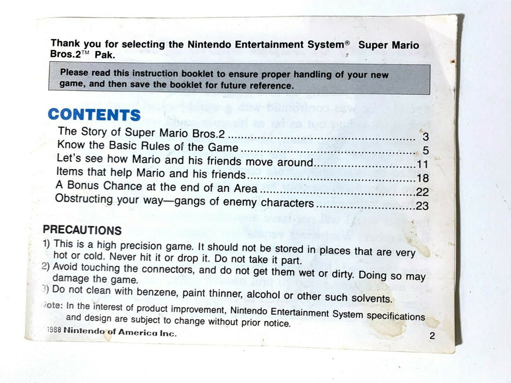 NES Super Mario Bros. 2 Nintendo Original Manual/Instruction Booklet!