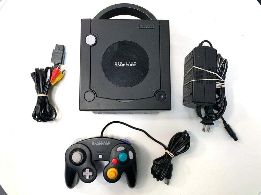 Jet Black Nintendo GameCube System Console w/ Original Controller & All Cables !