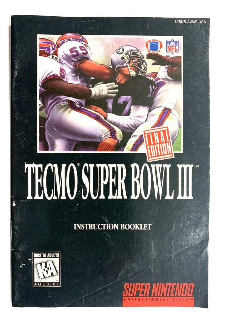 Tecmo Super Bowl III Final Edition 3 SNES Super Nintendo Instruction Manual Only