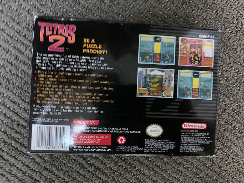 Tetris 2 Complete SNES Super Nintendo Original CIB Game Boxed
