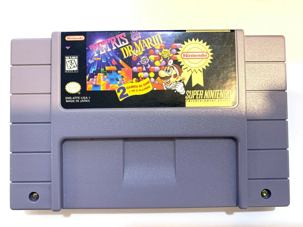 Tetris and Dr Mario Super Nintendo SNES Game - Tested Working - AUTHENTIC