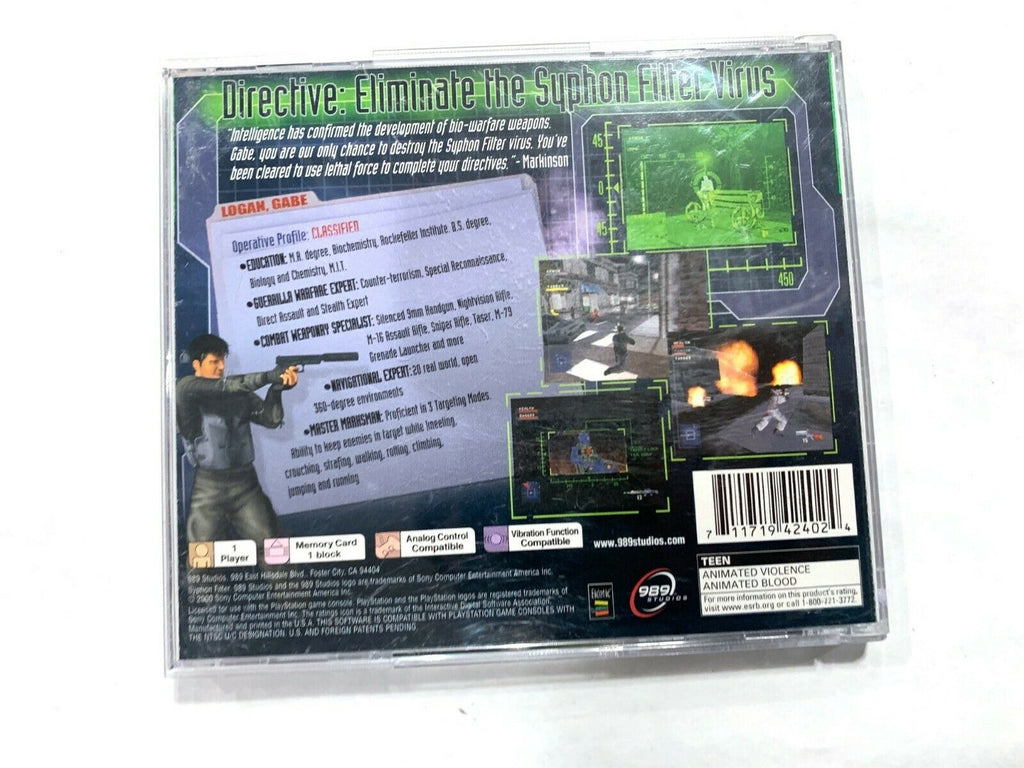 Syphon Filter SONY PLAYSTATION PS1 Game COMPLETE CIB Tested + Working