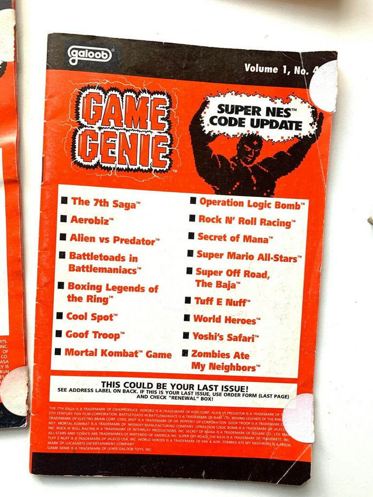 Super Nintendo SNES Game Genie Code Update Books - Vol. 1 No 1 2 3 & 4 RARE!