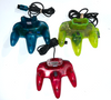 3 Nintendo 64 N64 Controllers Funtastic Blue Red & Electric Green GOOD JOYSTICKS