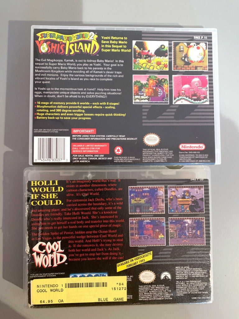Yoshi's Island & Cool World Super Nintendo Game Case Lot of 2