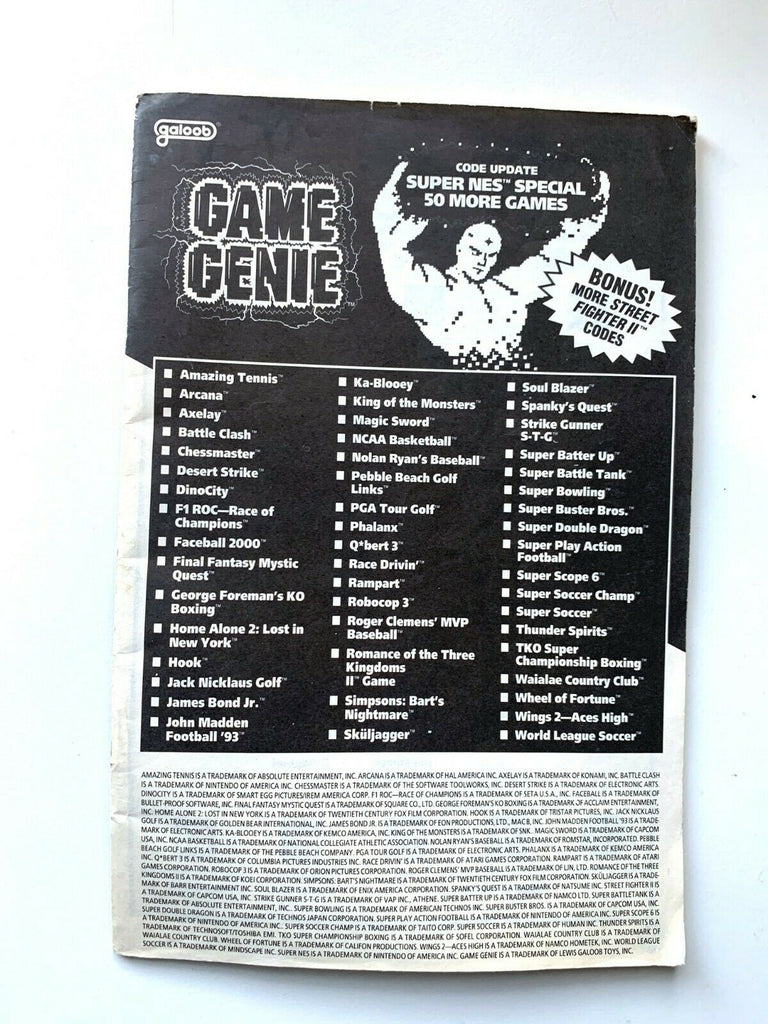 Super Nintendo SNES Game Genie Code Update Booklet Special 50 More Games! RARE