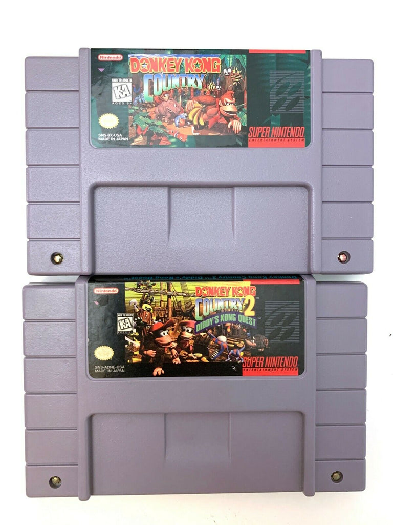 Donkey Kong Country 1 & 2 Diddy's Kong Quest Super Nintendo SNES Authentic Lot