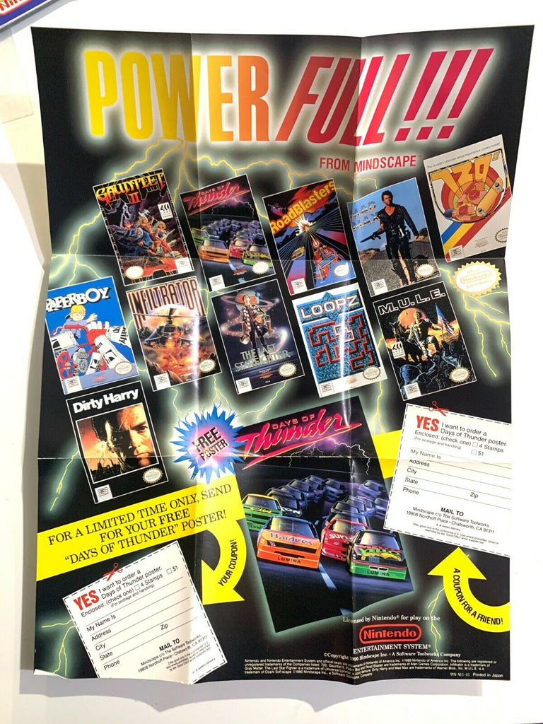 RARE! Original Nintendo NES Power Full! Mindscape 1990 Promo Poster/Insert