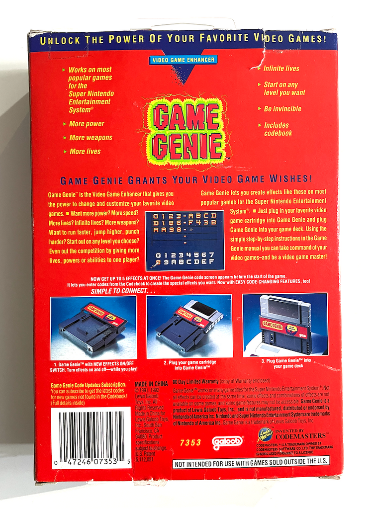 Super Nintendo SNES Galoob Game Genie 16-Bit - CIB Complete OPEN BOX! NEVER USED