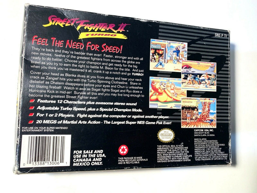 Street Fighter II Turbo SNES Super Nintendo w/ Original Box & Tray Tested!