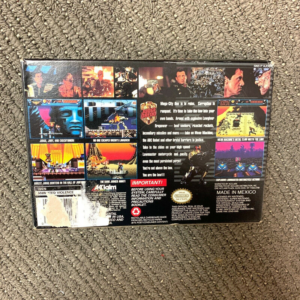 Judge Dredd (Super Nintendo SNES) Complete in Box GOOD Condition CIB Boxed