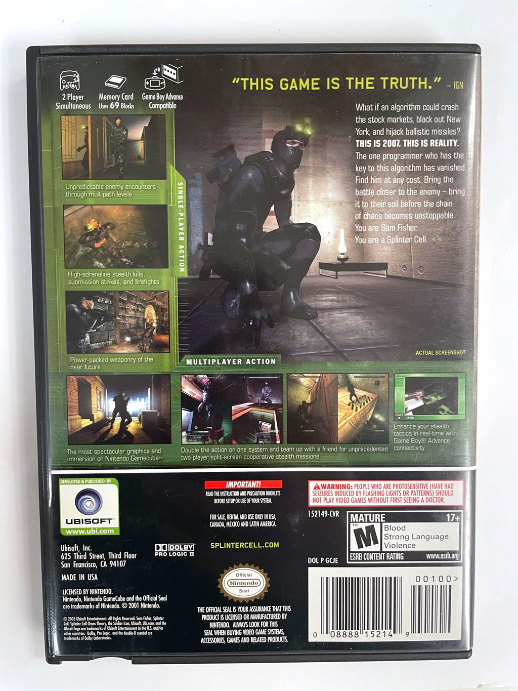  Tom Clancy's Splinter Cell Chaos Theory - PlayStation 2 : Video  Games