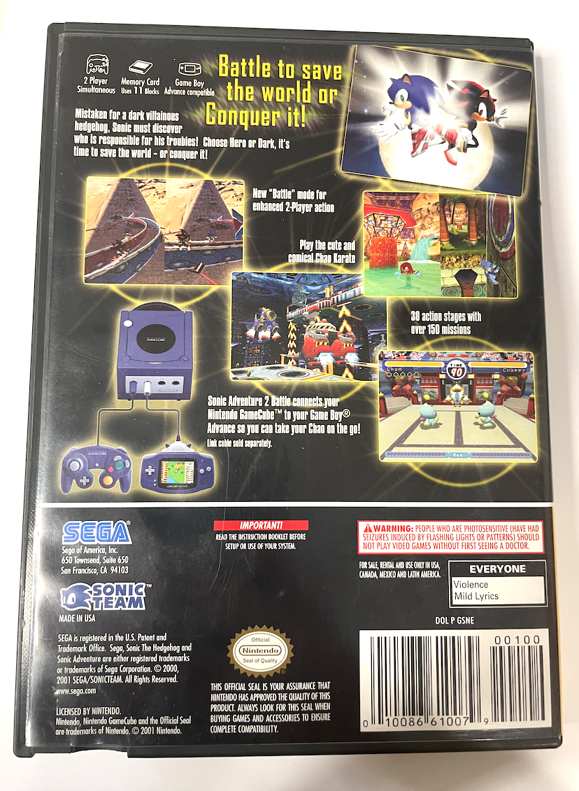 SONIC 2 ADVENTURE BATTLE Nintendo GameCube For Sale