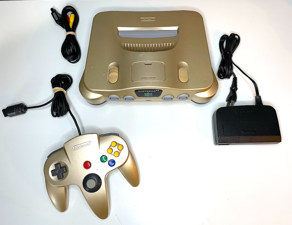 Gold Nintendo 64 N64 System Console With Expansion Pak & OEM Controller
